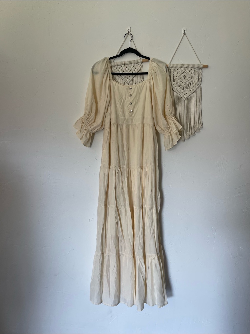 Cream Maxi Tiered Peasant Dress